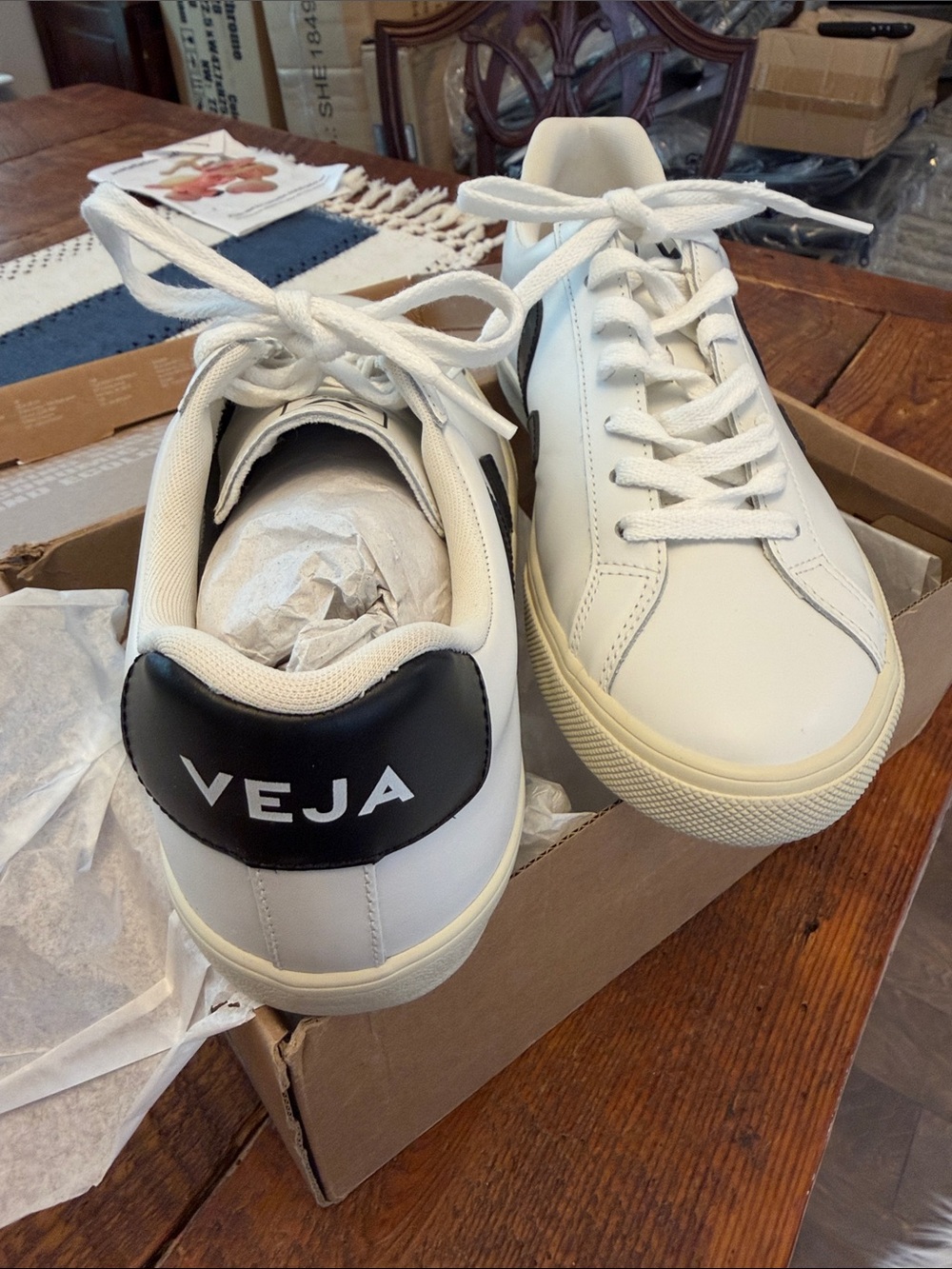 Veja White Low-Top Sneakers with Black Heel Patch